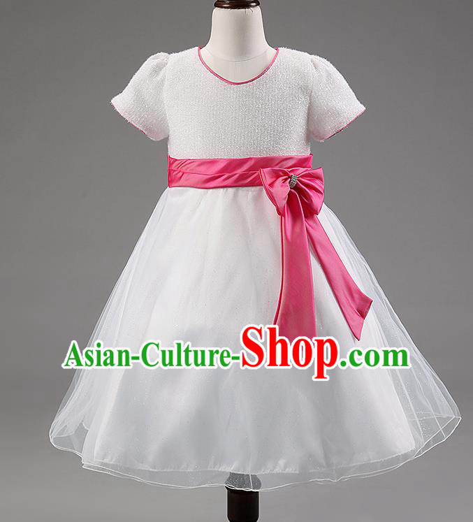 Children Modern Dance White Bubble Dress Stage Performance Compere Catwalks Costume for Kids