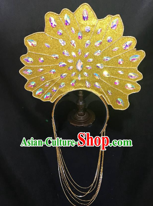 Top Grade Halloween Catwalks Hair Accessories Brazilian Carnival Samba Dance Golden Headwear for Kids