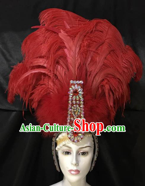 Top Grade Brazilian Carnival Samba Dance Hair Accessories Miami Red Feathers Deluxe Headdress for Women