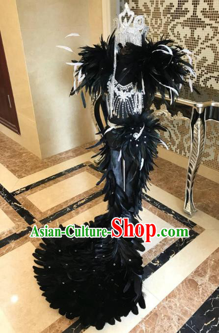 Children Catwalks Costume Brazilian Carnival Black Feather Clothing for Kids