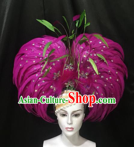 Top Grade Brazilian Carnival Samba Dance Hair Accessories Miami Rosy Feathers Deluxe Headdress for Women