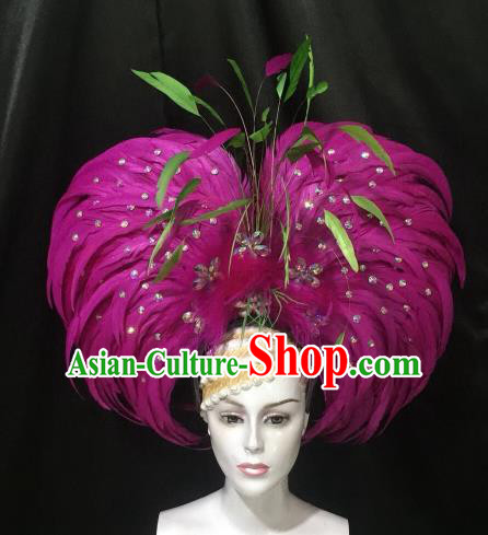 Top Grade Brazilian Carnival Samba Dance Hair Accessories Miami Rosy Feathers Deluxe Headdress for Women
