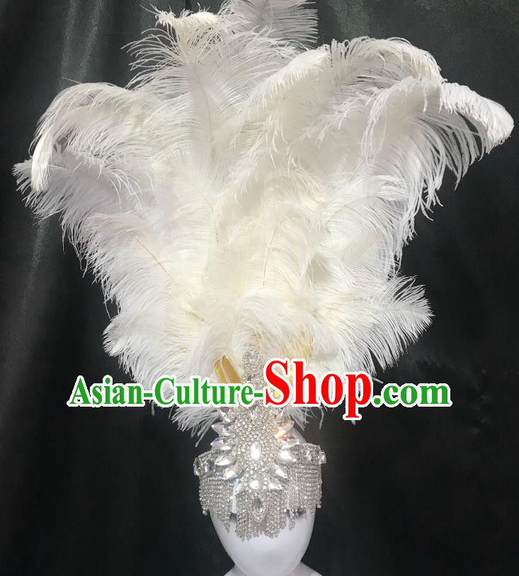 Brazilian Carnival Samba Dance Hair Accessories Miami White Feathers Deluxe Headdress for Kids