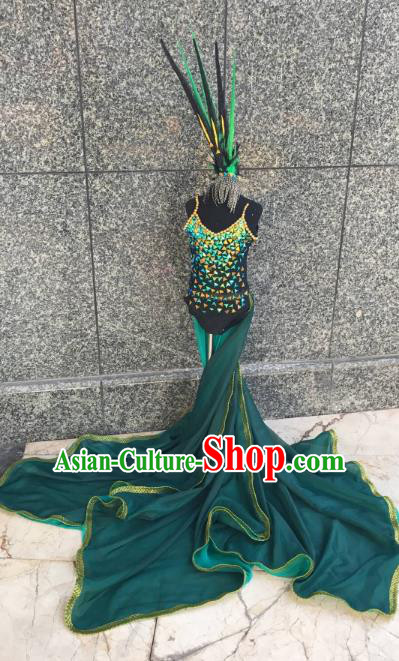 Top Grade Brazilian Carnival Costumes Halloween Catwalks Green Swimsuit and Hair Accessories for Kids