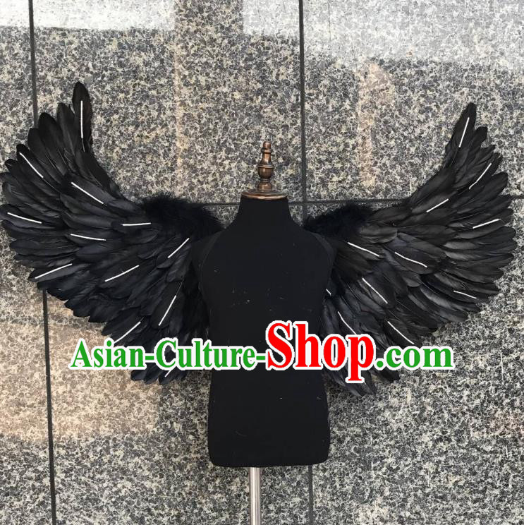 Top Grade Samba Dance Props Brazilian Carnival Catwalks Black Feather Wings for Kids