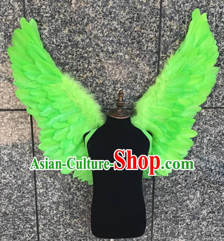 Top Grade Samba Dance Props Brazilian Carnival Catwalks Green Feather Wings for Kids