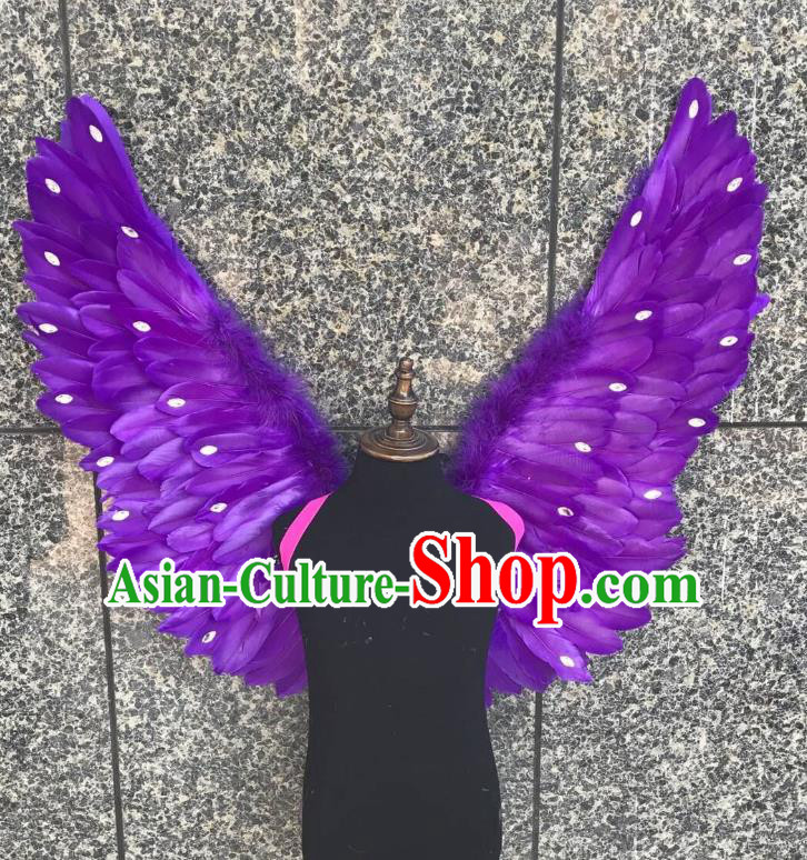 Top Grade Samba Dance Props Brazilian Carnival Catwalks Purple Feather Wings for Kids