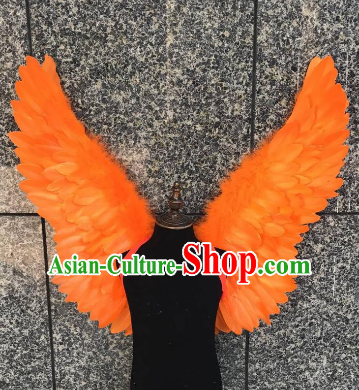 Top Grade Samba Dance Props Brazilian Carnival Catwalks Orange Feather Wings for Kids