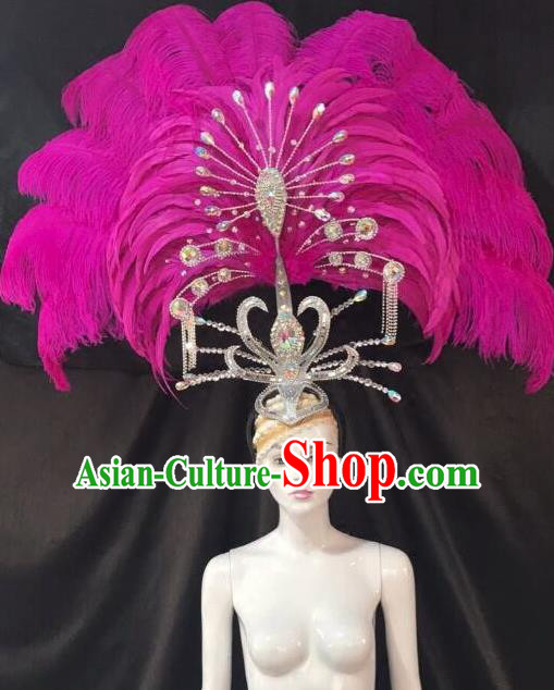 Brazilian Carnival Samba Dance Deluxe Hair Accessories Dionysia Miami Catwalks Rosy Feather Headdress for Women