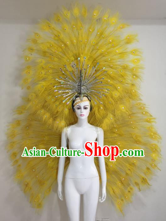 Brazilian Catwalks Samba Dance Props Rio Carnival Yellow Feather Angel Wings and Headwear for Women