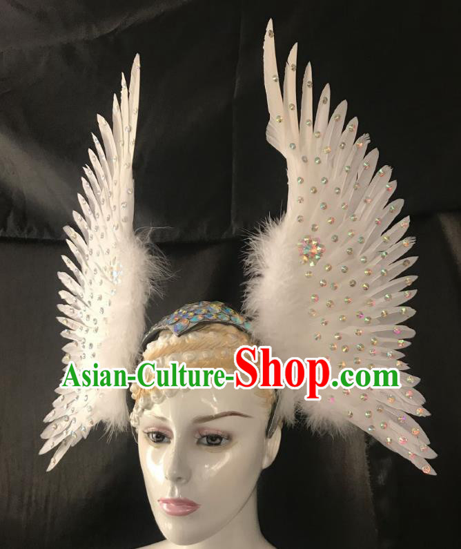 Brazilian Rio Carnival Dance White Ostrich Feather Hair Accessories Dionysia Samba Catwalks Headdress for Women