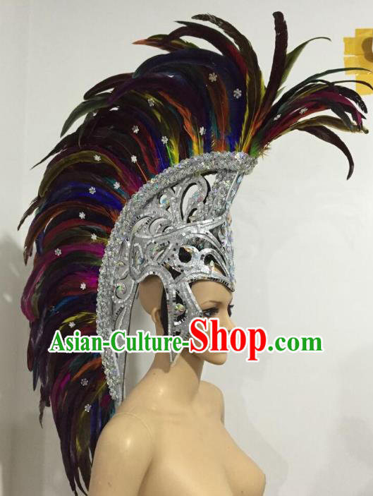 Brazilian Samba Dance Colorful Ostrich Feather Hair Accessories Rio Carnival Roman Warriors Deluxe Headwear for Men