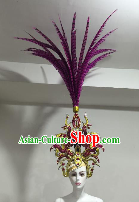 Brazilian Samba Dance Rosy Ostrich Hair Accessories Rio Carnival Catwalks Deluxe Headwear for Women