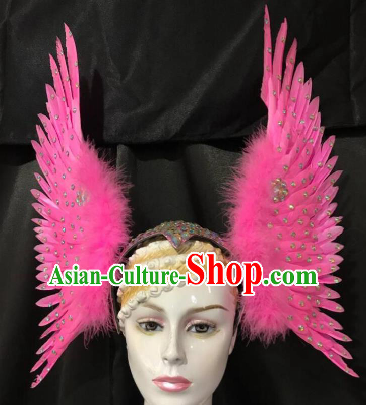 Brazilian Rio Carnival Dance Pink Ostrich Feather Hair Accessories Dionysia Samba Catwalks Headdress for Women