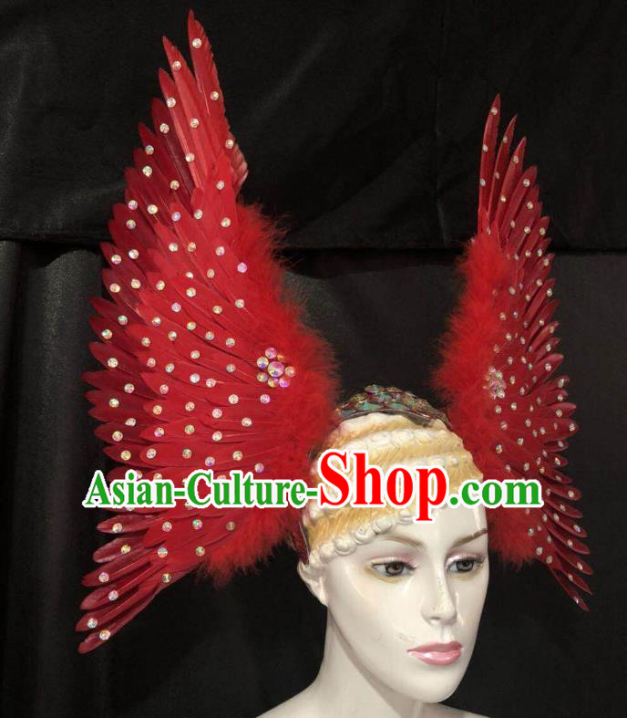 Brazilian Rio Carnival Dance Red Ostrich Feather Hair Accessories Dionysia Samba Catwalks Headdress for Women