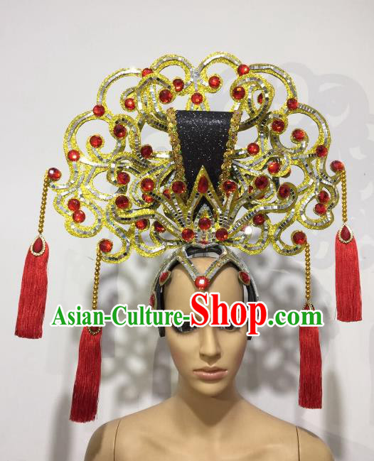 Brazilian Samba Dance Chinese Palace Queen Golden Hair Accessories Rio Carnival Roman Deluxe Headwear for Women
