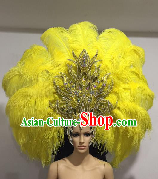 Brazilian Samba Dance Queen Hair Accessories Rio Carnival Roman Yellow Feather Deluxe Headwear for Women