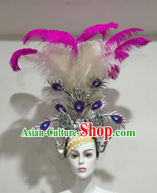 Brazilian Samba Dance Feather Hair Accessories Rio Carnival Catwalks Deluxe Headwear for Women