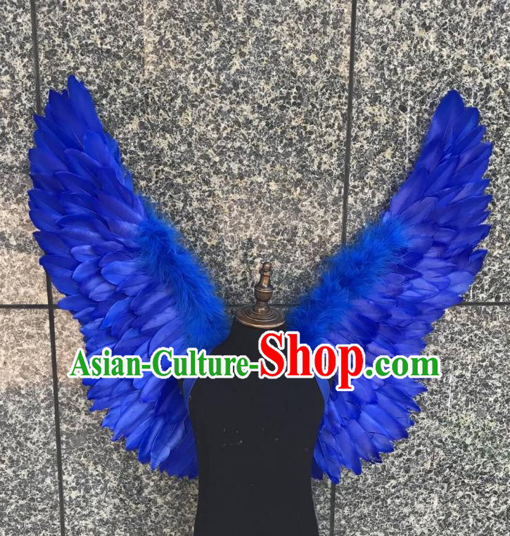 Top Grade Samba Dance Props Brazilian Carnival Catwalks Royalblue Feather Wings for Kids