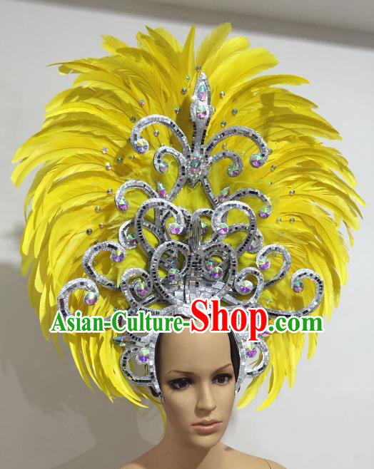 Brazilian Carnival Catwalks Hair Accessories Rio Samba Dance Yellow Ostrich Feather Deluxe Headwear for Women