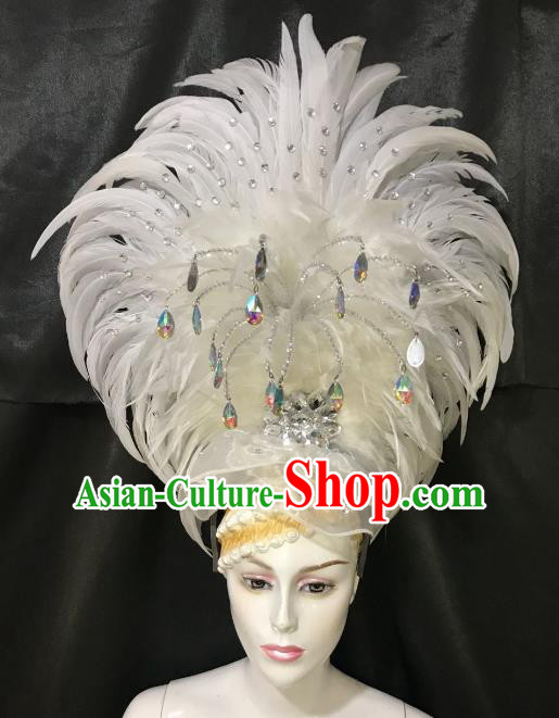 Brazilian Rio De Janeiro Carnival White Feather Hair Accessories Samba Dance Catwalks Headdress for Women