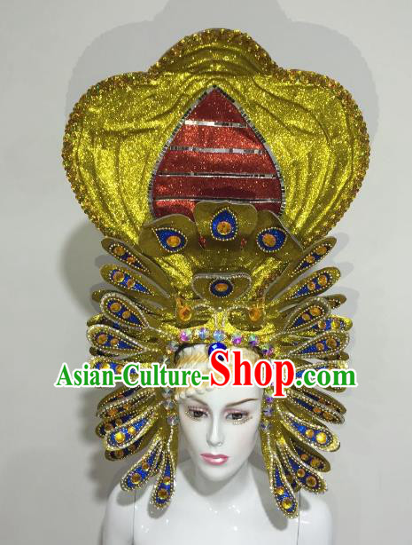 Brazilian Samba Dance Golden Hair Accessories Rio Carnival Catwalks Queen Deluxe Headwear for Women