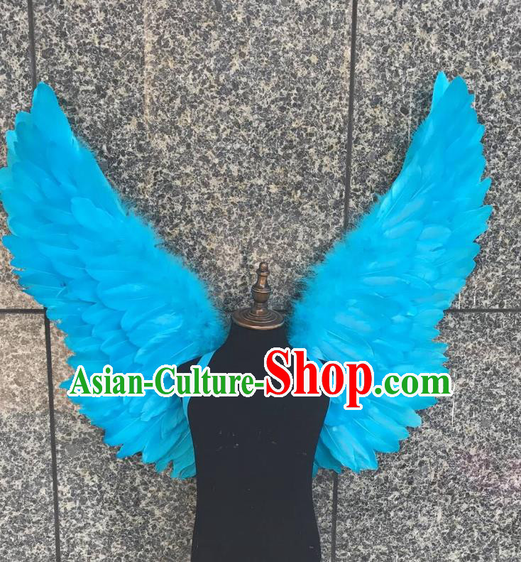 Top Grade Samba Dance Props Brazilian Carnival Catwalks Blue Feather Wings for Kids