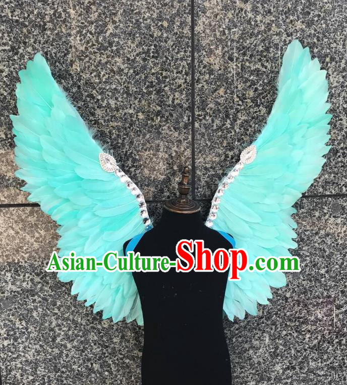 Top Grade Samba Dance Props Brazilian Carnival Catwalks Green Feather Wings for Kids