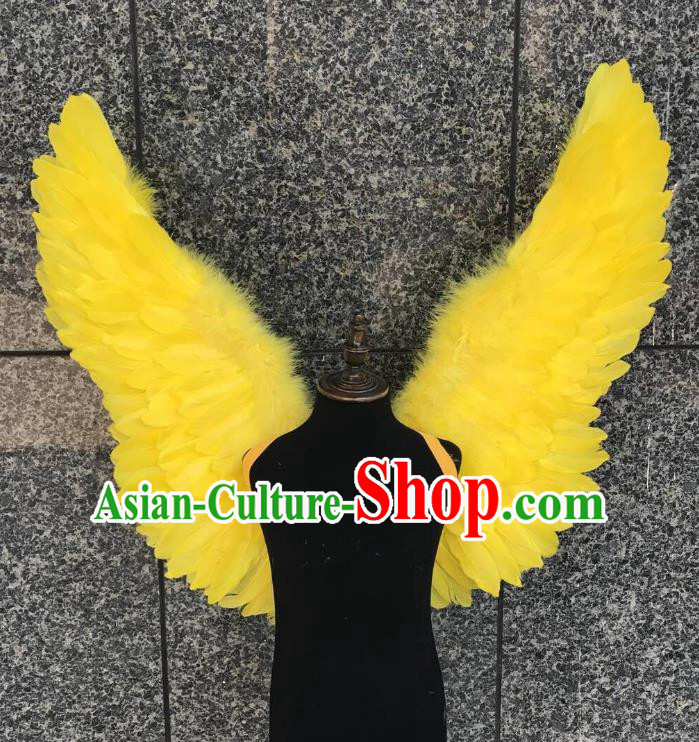 Top Grade Samba Dance Props Brazilian Carnival Catwalks Yellow Butterfly Feather Wings for Kids