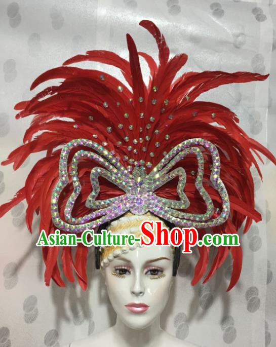 Brazilian Rio De Janeiro Carnival Red Feather Hair Accessories Samba Victorian Dance Hats for Women