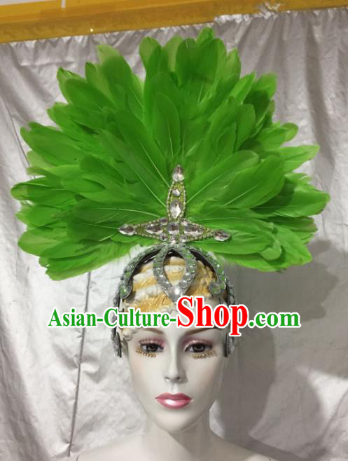 Brazilian Rio De Janeiro Carnival Green Feather Hair Accessories Samba Victorian Dance Hats for Women