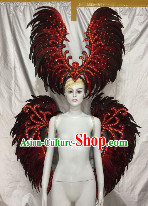 Top Grade Brazilian Carnival Samba Dance Props Catwalks Feather Wings and Headwear for Women