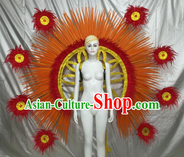 Top Grade Brazilian Carnival Samba Dance Orange Feather Angel Wings for Women