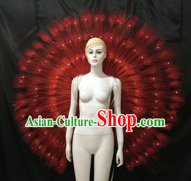 Top Grade Brazilian Samba Dance Props Rio Carnival Red Feather Angel Wings for Women