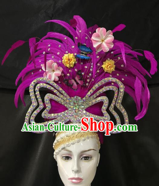 Brazilian Rio De Janeiro Carnival Purple Feather Hair Accessories Samba Dance Catwalks Headwear for Kids