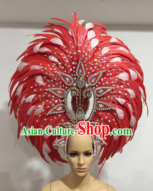 Brazilian Carnival Catwalks Ostrich Feather Hair Accessories Rio Samba Dance Red Feather Deluxe Headwear for Women