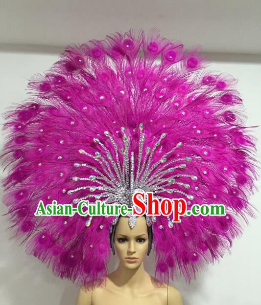 Brazilian Carnival Catwalks Rosy Feather Peacock Headdress Rio Samba Dance Deluxe Hair Accessories for Women