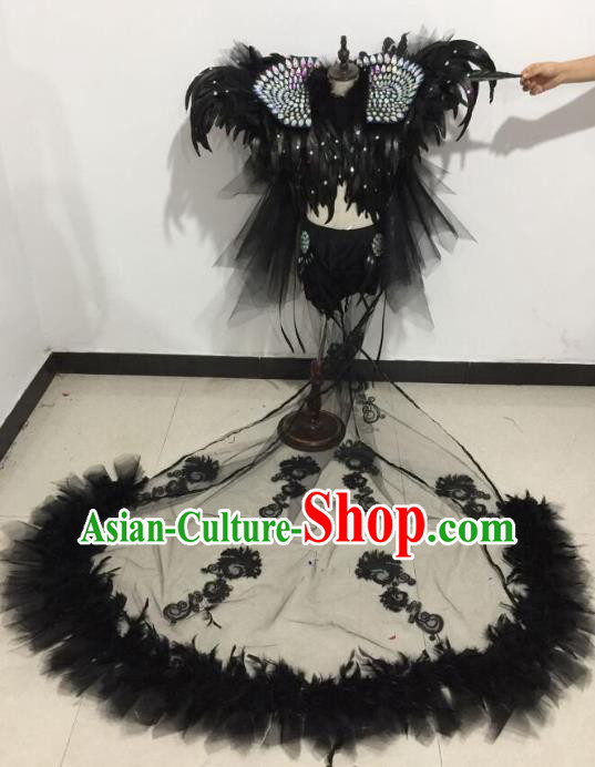 Top Grade Catwalks Costumes Brazilian Carnival Samba Dance Black Feather Swimsuit for Kids