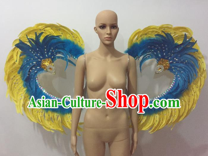 Custom-made Catwalks Props Brazilian Rio Carnival Samba Dance Yellow Feather Wings for Women