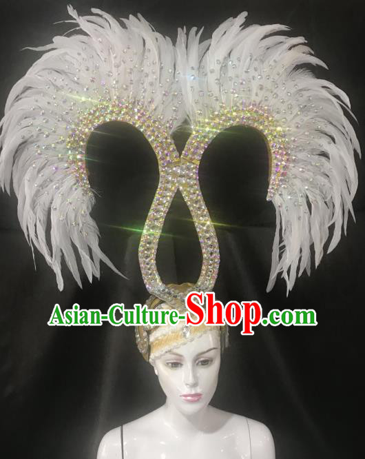 Handmade Samba Dance Catwalks Hair Accessories Brazilian Rio Carnival White Feather Headdress for Women