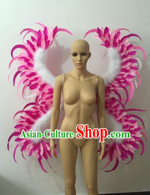 Custom-made Catwalks Props Brazilian Rio Carnival Samba Dance Pink Feather Wings for Women