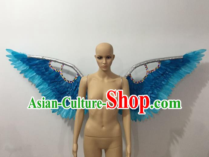 Custom-made Catwalks Props Brazilian Rio Carnival Samba Dance Blue Feather Wings for Women