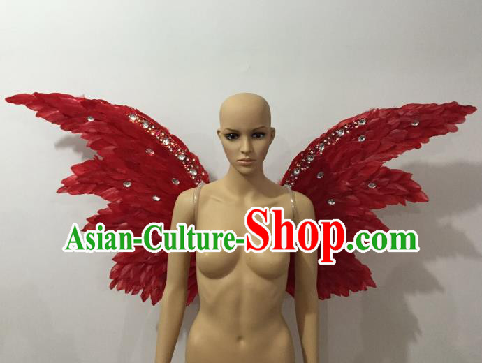 Custom-made Catwalks Props Brazilian Rio Carnival Samba Dance Red Feather Wings for Women