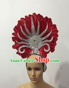 Handmade Samba Dance Hair Accessories Brazilian Rio Carnival Red Feather Headdress for Women