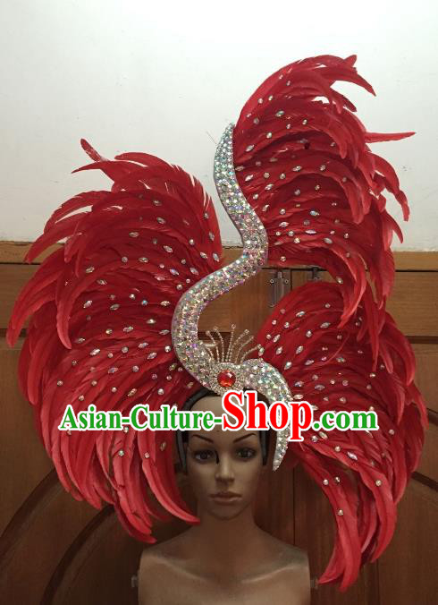 Handmade Samba Dance Hair Accessories Brazilian Rio Carnival Deluxe Red Feather Headdress for Women