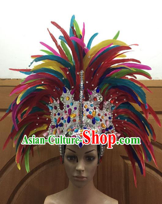 Handmade Samba Dance Hair Accessories Brazilian Rio Carnival Deluxe Colorful Feather Flowers Headdress for Women