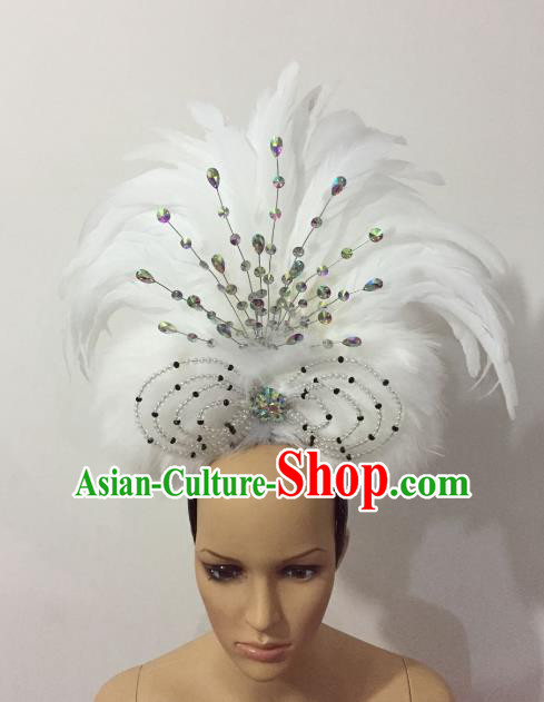 Brazilian Rio Carnival Samba Dance White Feather Headdress Stage Performance Hair Accessories for Women