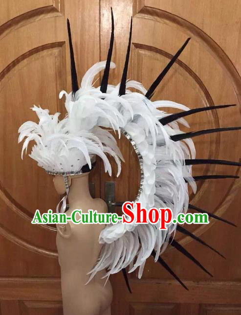 Handmade Samba Dance Hair Accessories Brazilian Rio Carnival Deluxe Roman White Feather Headdress for Kids