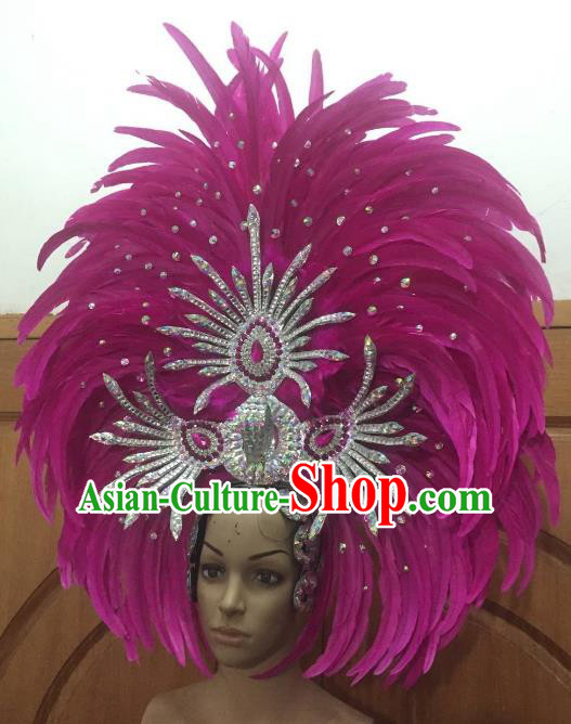 Custom-made Samba Dance Deluxe Rosy Feather Hair Accessories Brazilian Rio Carnival Headdress for Women