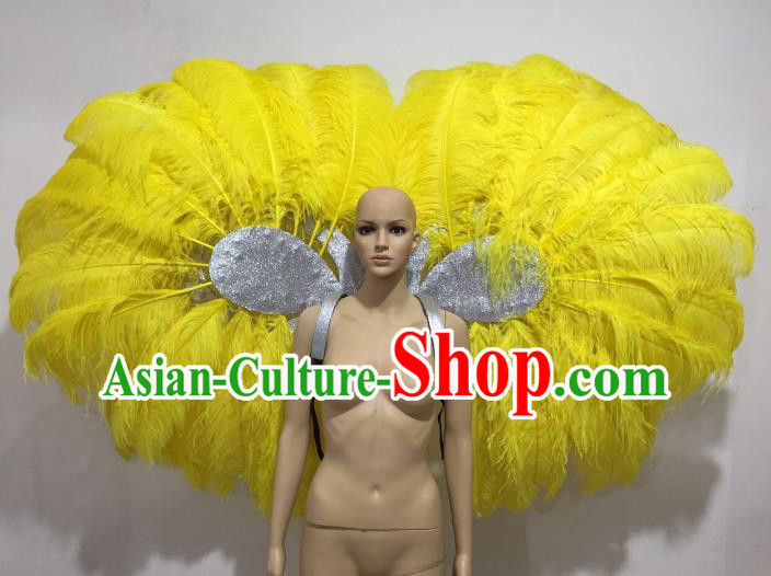 Brazilian Catwalks Props Rio Carnival Samba Dance Miami Yellow Feather Wings for Women